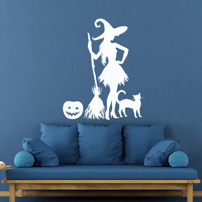 Halloween Pumpkin Witch Broom Cat Magic Monster Engraving Stickers Do Not Damage The Wall Surface