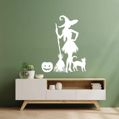 Halloween Pumpkin Witch Broom Cat Magic Monster Engraving Stickers Do Not Damage The Wall Surface