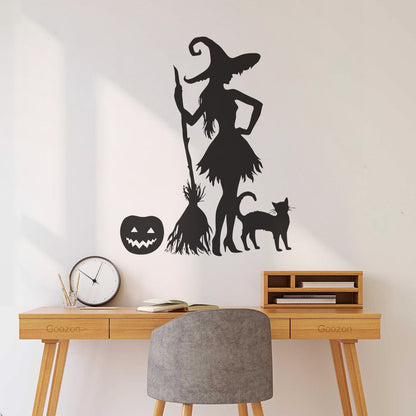 Halloween Pumpkin Witch Broom Cat Magic Monster Engraving Stickers Do Not Damage The Wall Surface