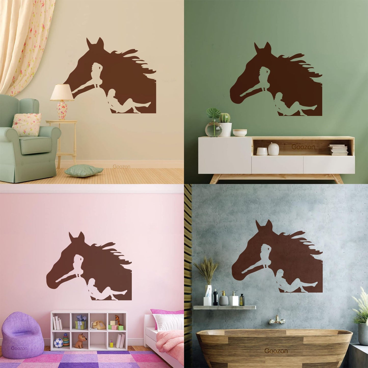 Lettering Decals Horse Head Silhouette Appeal Girls Multi Color Selection