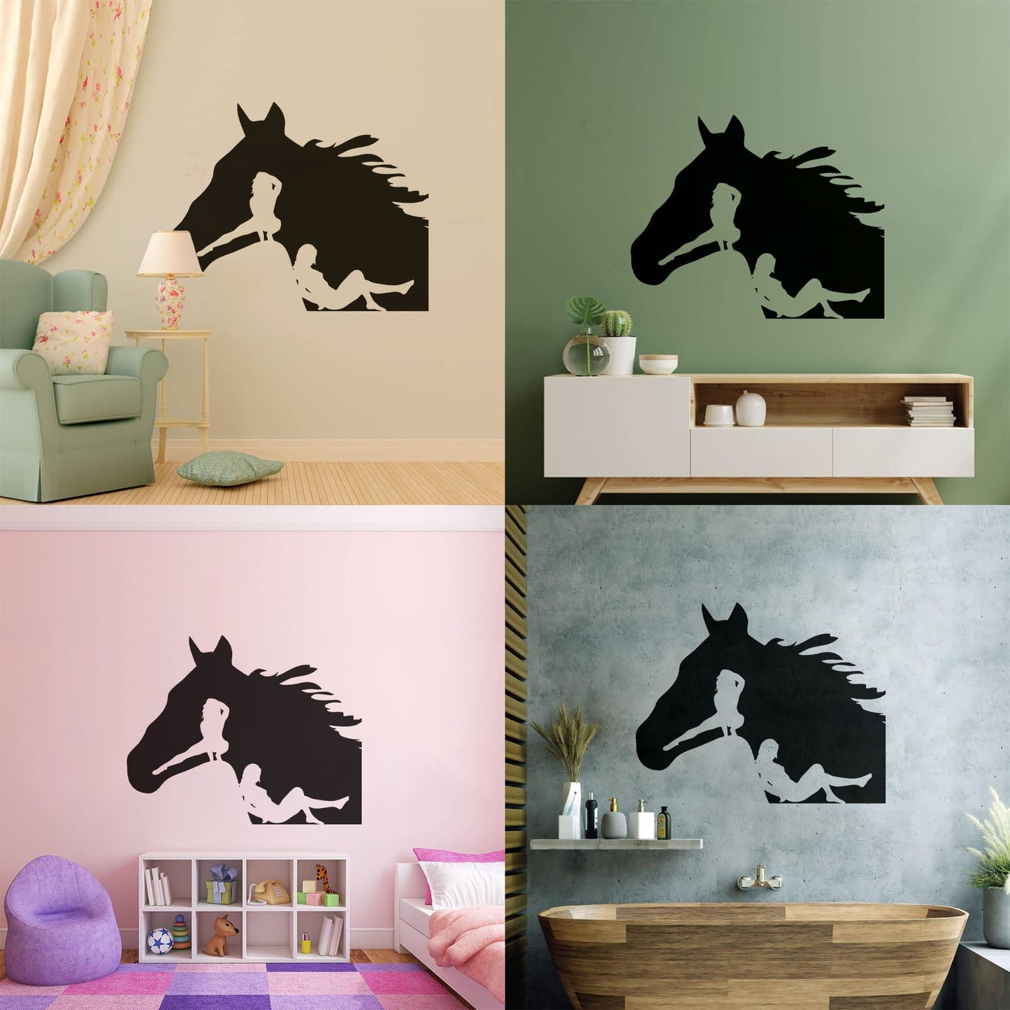 Lettering Decals Horse Head Silhouette Appeal Girls Multi Color Selection