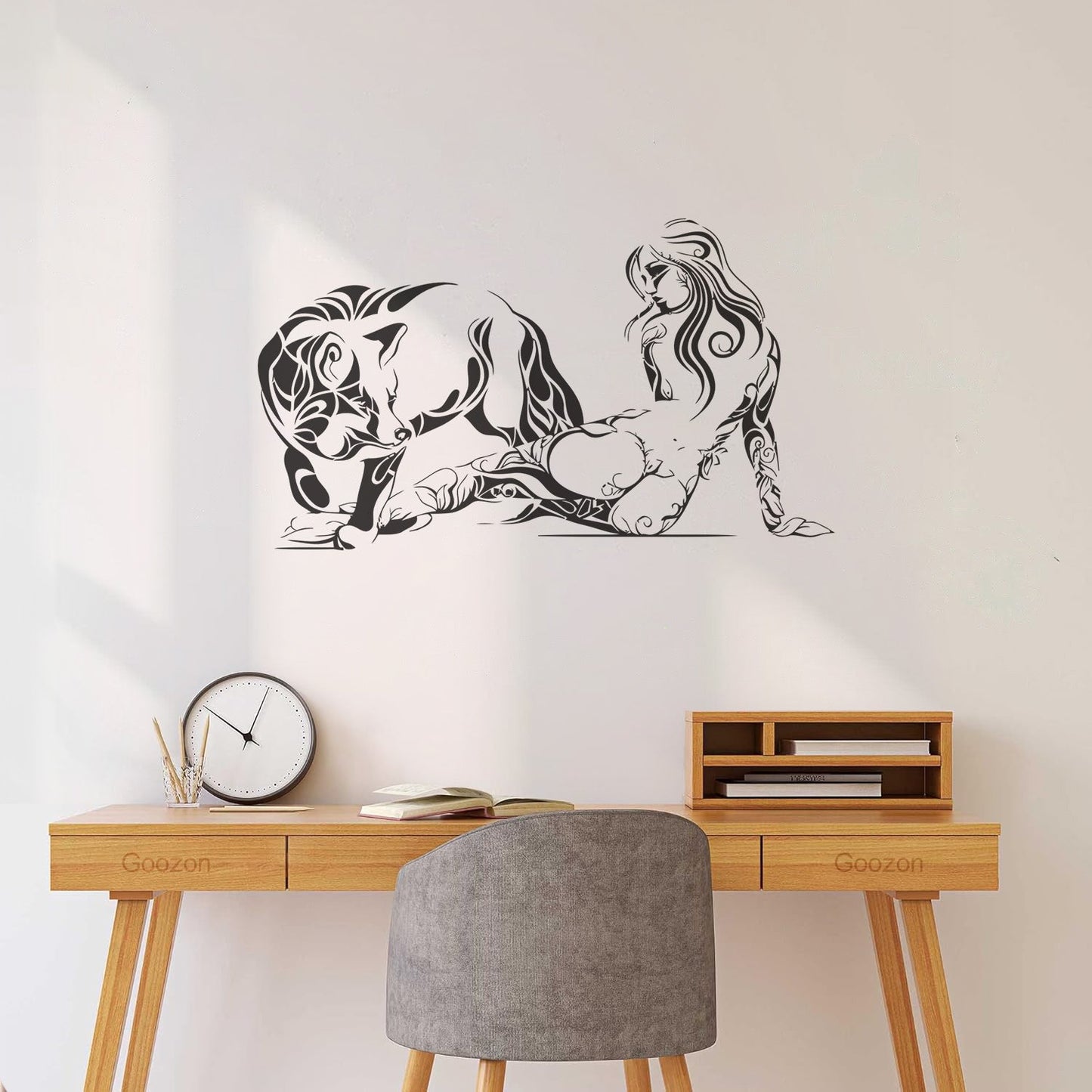 Vinyl Wall Stickers Naked Girl Natural Appeal Wolf Animal Ornament Multiple Size Options