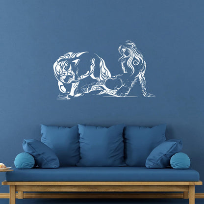 Vinyl Wall Stickers Naked Girl Natural Appeal Wolf Animal Ornament Multiple Size Options