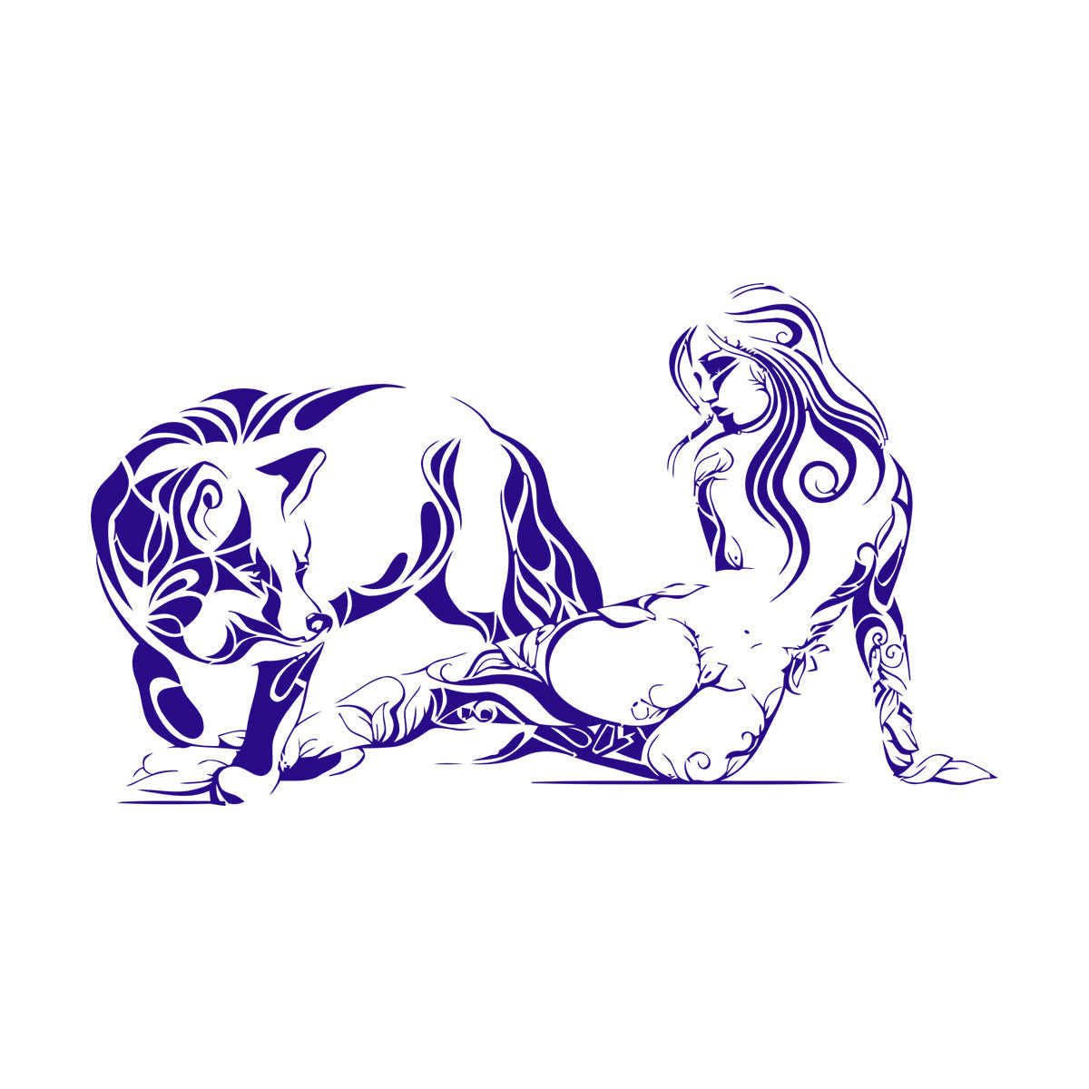 Vinyl Wall Stickers Naked Girl Natural Appeal Wolf Animal Ornament Multiple Size Options