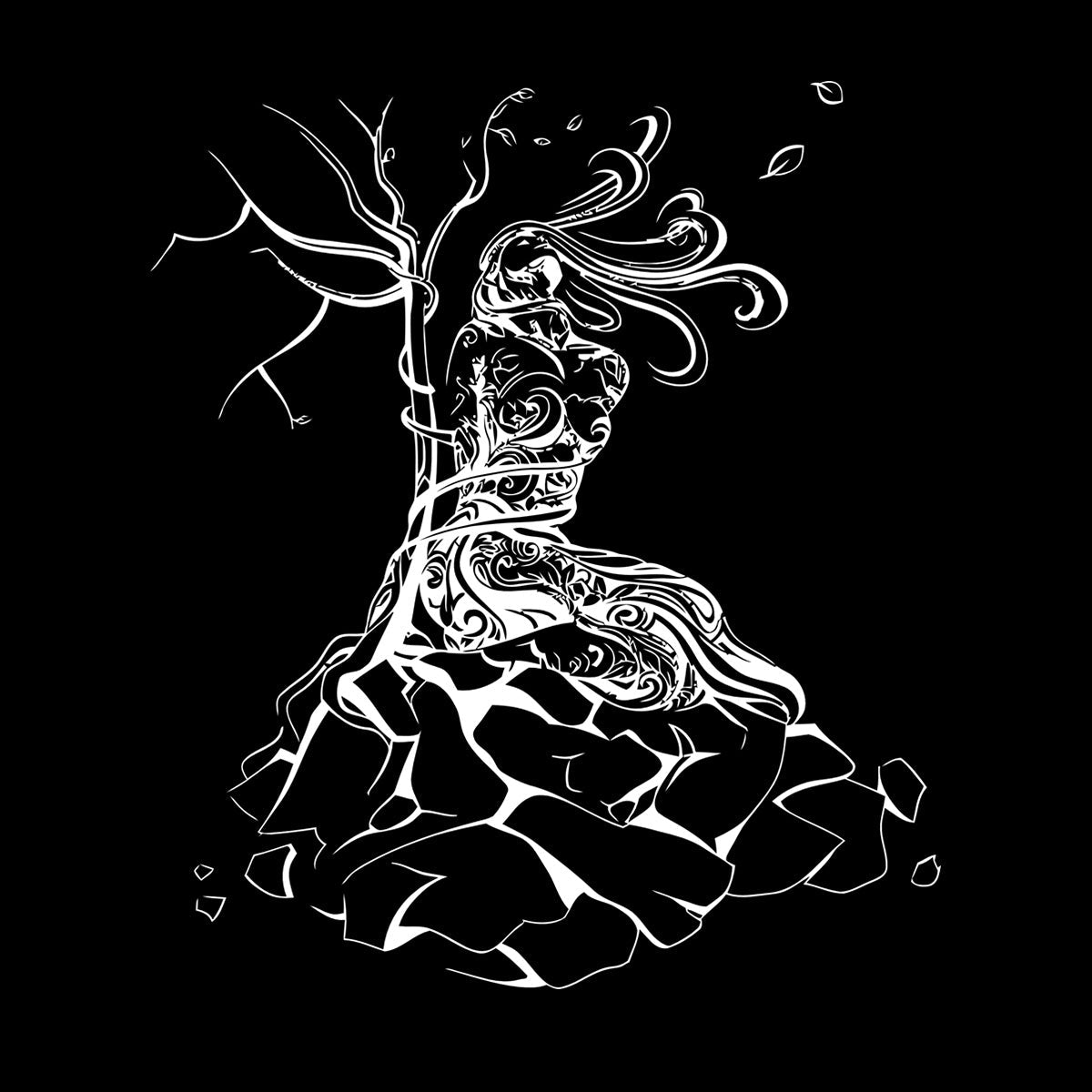 Natural Girl Tree Stone Network Binding Strength Vinyl Wall Decals It Won'T Fall Off