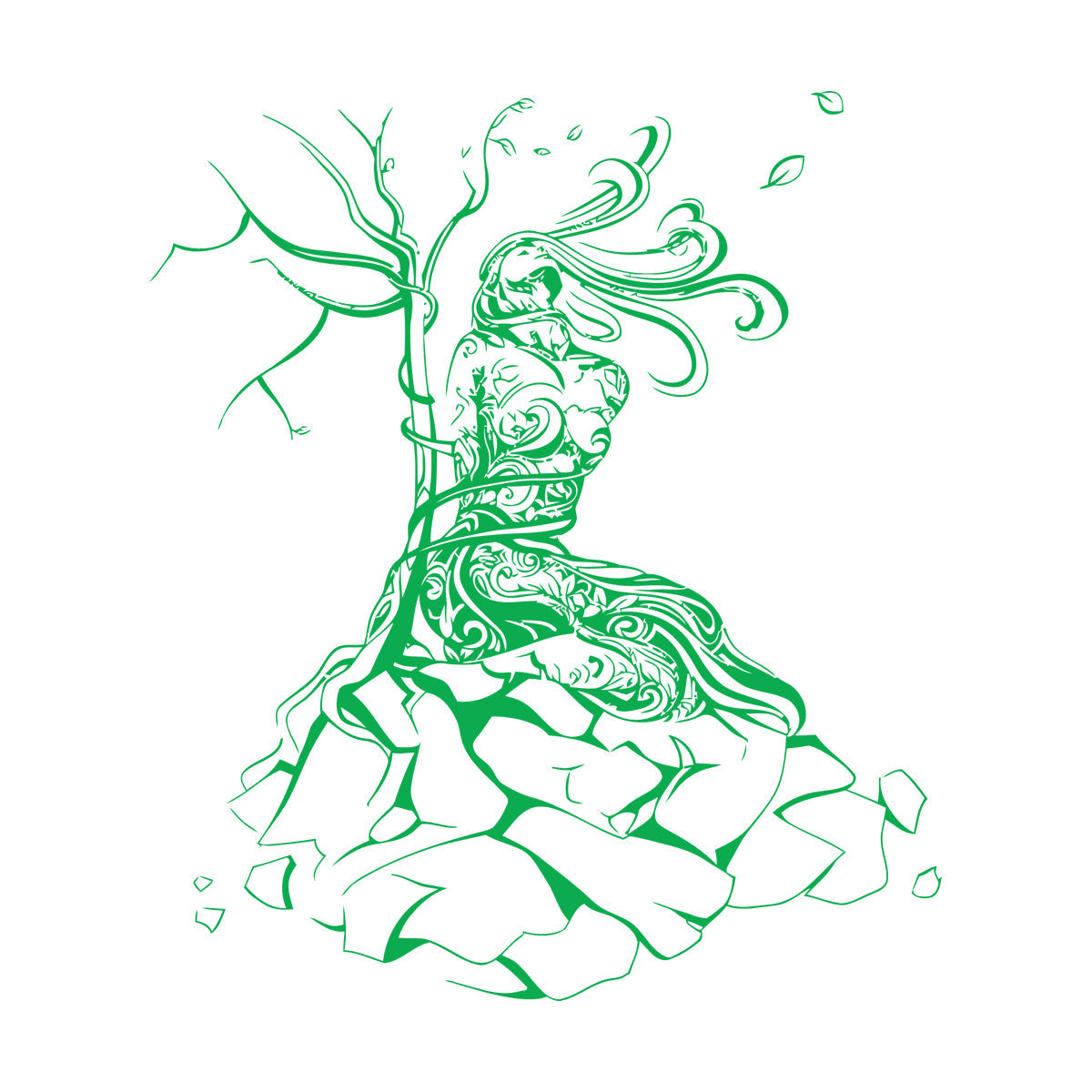 Natural Girl Tree Stone Network Binding Strength Vinyl Wall Decals It Won'T Fall Off