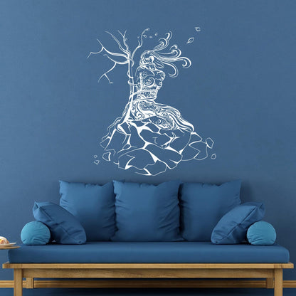 Natural Girl Tree Stone Network Binding Strength Vinyl Wall Decals It Won'T Fall Off