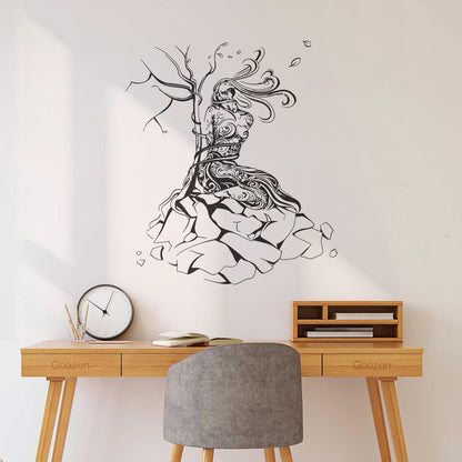 Natural Girl Tree Stone Network Binding Strength Vinyl Wall Decals It Won'T Fall Off