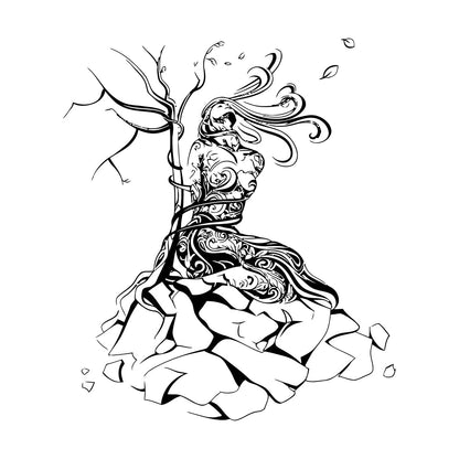 Natural Girl Tree Stone Network Binding Strength Vinyl Wall Decals It Won'T Fall Off