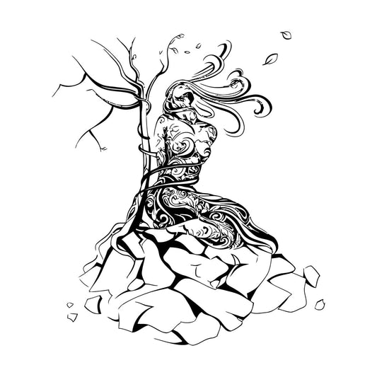 Natural Girl Tree Stone Network Binding Strength Vinyl Wall Decals It Won'T Fall Off