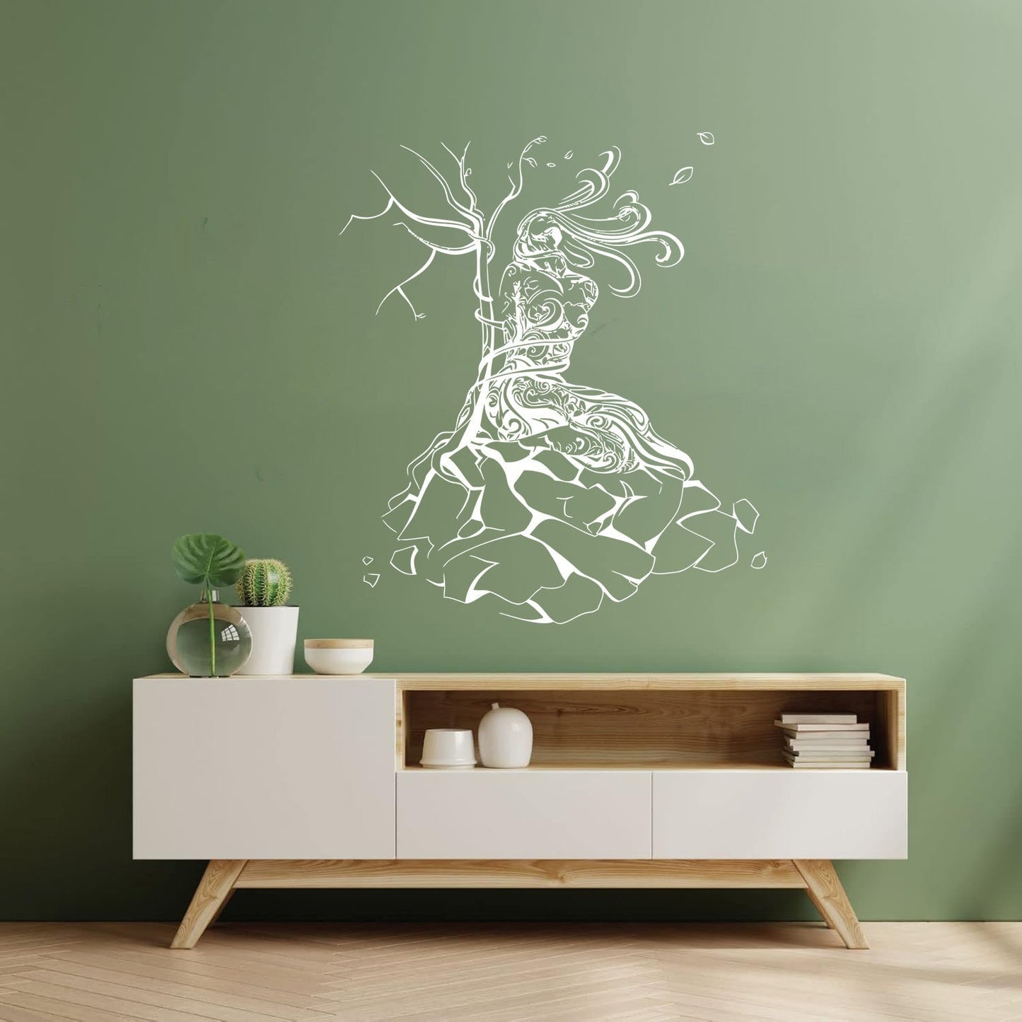 Natural Girl Tree Stone Network Binding Strength Vinyl Wall Decals It Won'T Fall Off