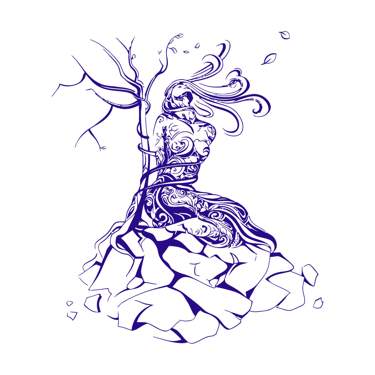 Natural Girl Tree Stone Network Binding Strength Vinyl Wall Decals It Won'T Fall Off