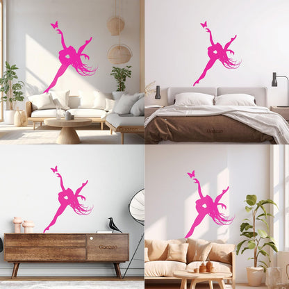 Wall Stickers Paster Paper Singer Dance Dancing Girl And Butterfly Living It Won'T Fall Off