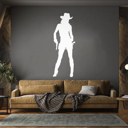 Wall Vinyl Sticker Decor Cowboy Girl Cowgirl With Guns Hat Western Personalized Customization