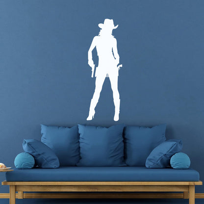 Wall Vinyl Sticker Decor Cowboy Girl Cowgirl With Guns Hat Western Personalized Customization
