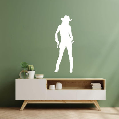 Wall Vinyl Sticker Decor Cowboy Girl Cowgirl With Guns Hat Western Personalized Customization