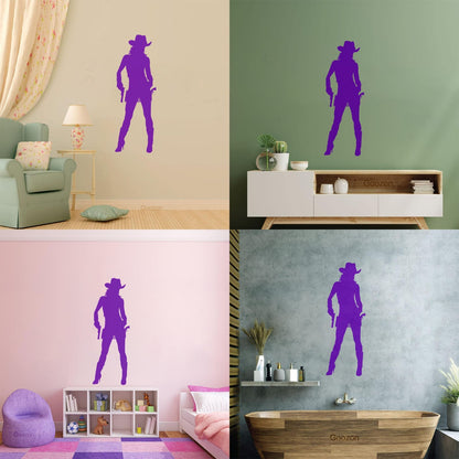 Wall Vinyl Sticker Decor Cowboy Girl Cowgirl With Guns Hat Western Personalized Customization