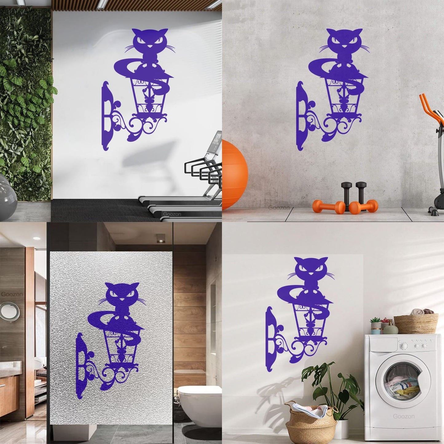Lettering Decals Cat On Street Lamp Openwork Cunning Eyes Glass Stickers