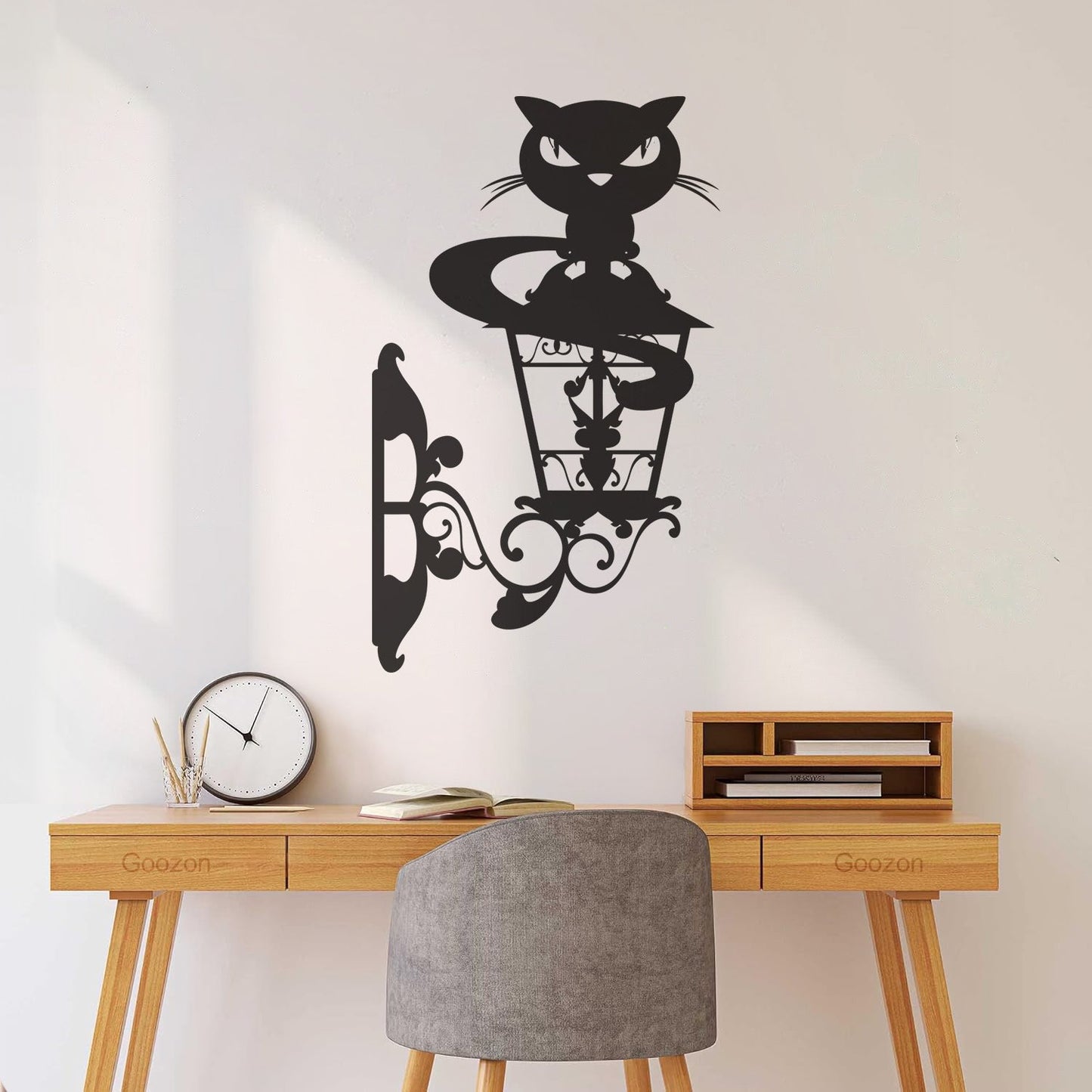 Lettering Decals Cat On Street Lamp Openwork Cunning Eyes Glass Stickers