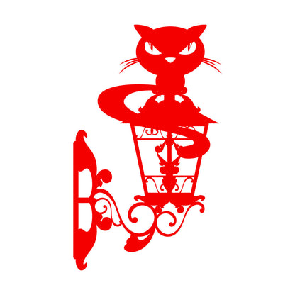 Lettering Decals Cat On Street Lamp Openwork Cunning Eyes Glass Stickers