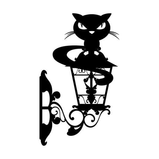 Lettering Decals Cat On Street Lamp Openwork Cunning Eyes Glass Stickers