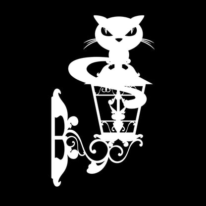 Lettering Decals Cat On Street Lamp Openwork Cunning Eyes Glass Stickers