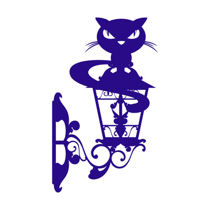 Lettering Decals Cat On Street Lamp Openwork Cunning Eyes Glass Stickers