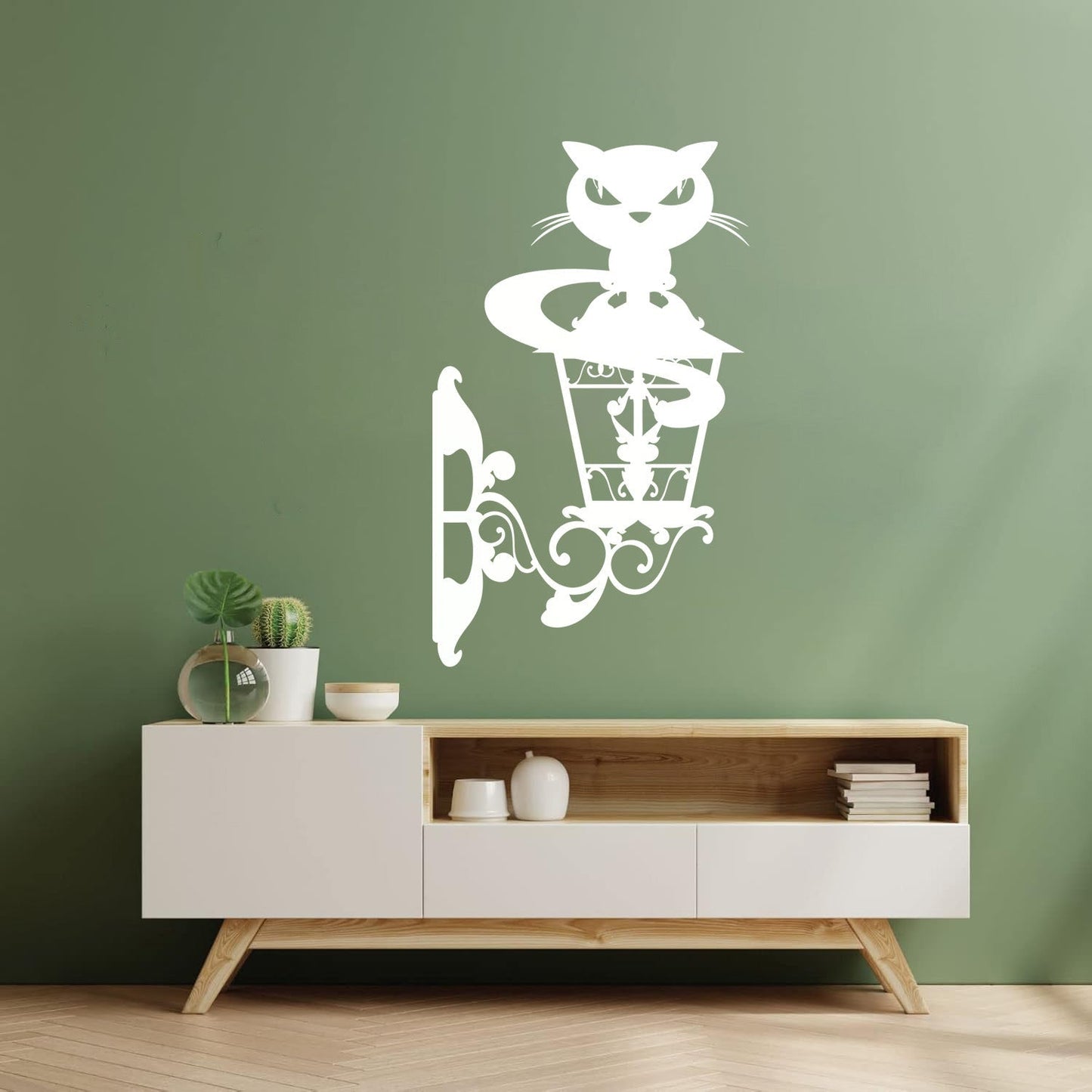 Lettering Decals Cat On Street Lamp Openwork Cunning Eyes Glass Stickers