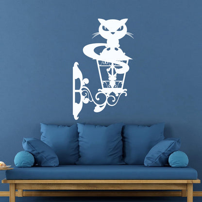 Lettering Decals Cat On Street Lamp Openwork Cunning Eyes Glass Stickers