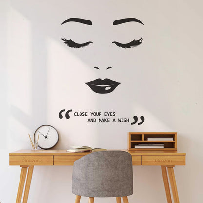Wall Vinyl Sticker Decor Eyelashes Eyes Lips Female Appeal Face Quote Store Decoration