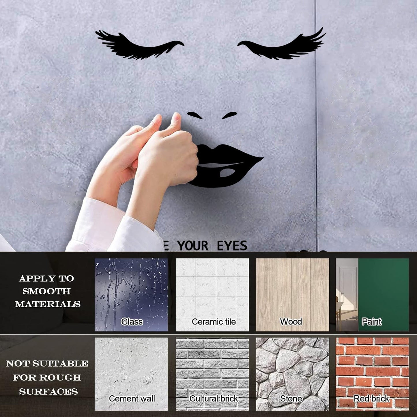 Wall Vinyl Sticker Decor Eyelashes Eyes Lips Female Appeal Face Quote Store Decoration