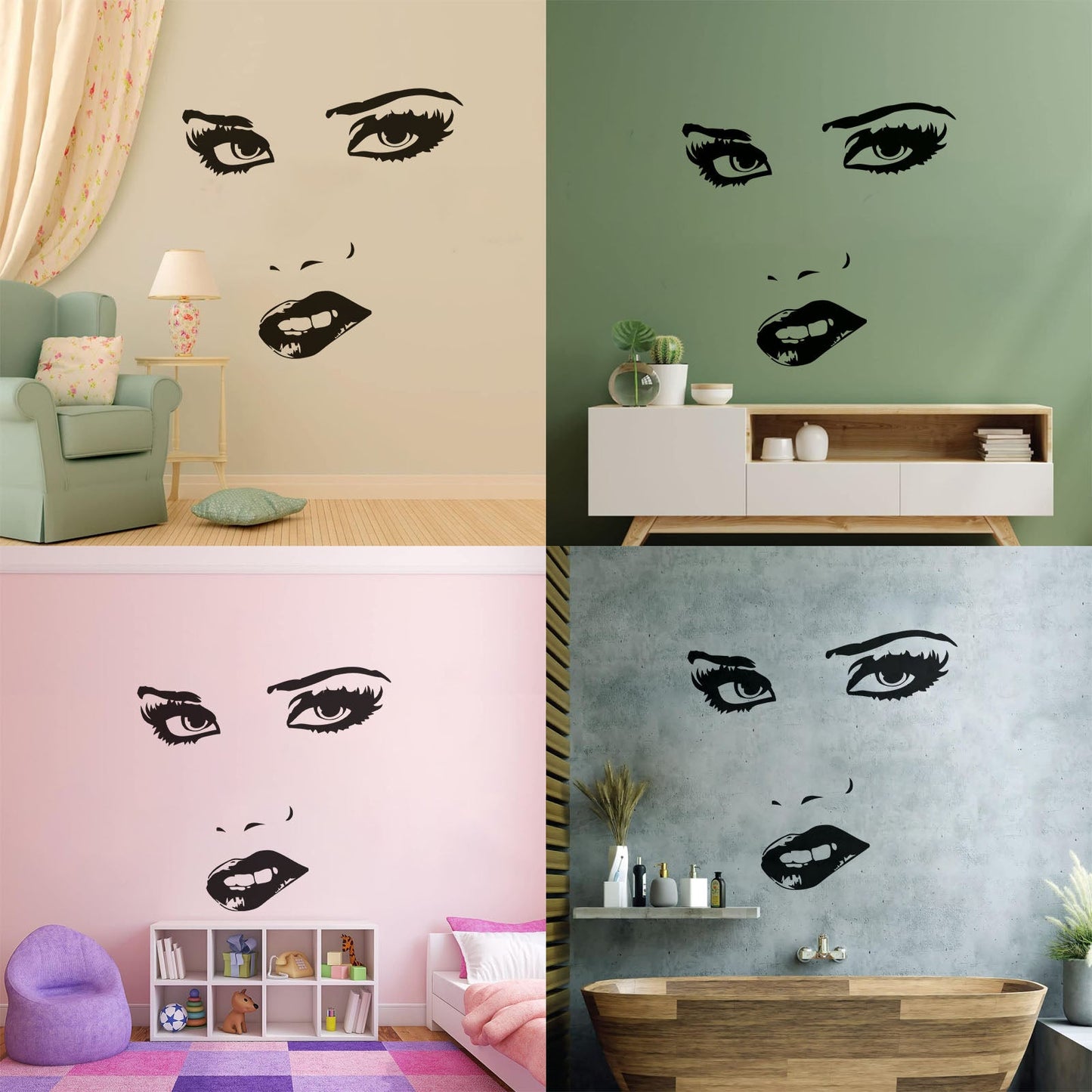 Engraving Stickers Female Appeal Woman Face Eyes Lips Multi Color Selection