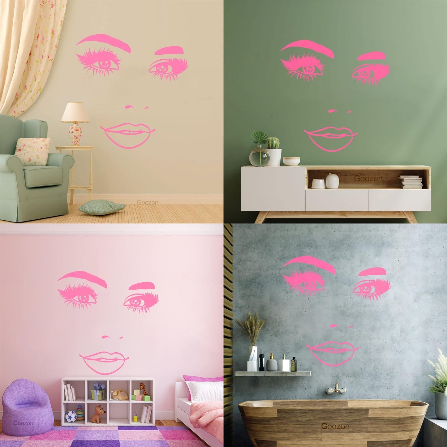 Wall Stickers Woman Face Eyelashes Eyes Lips Beauty Studio Wall Beautification
