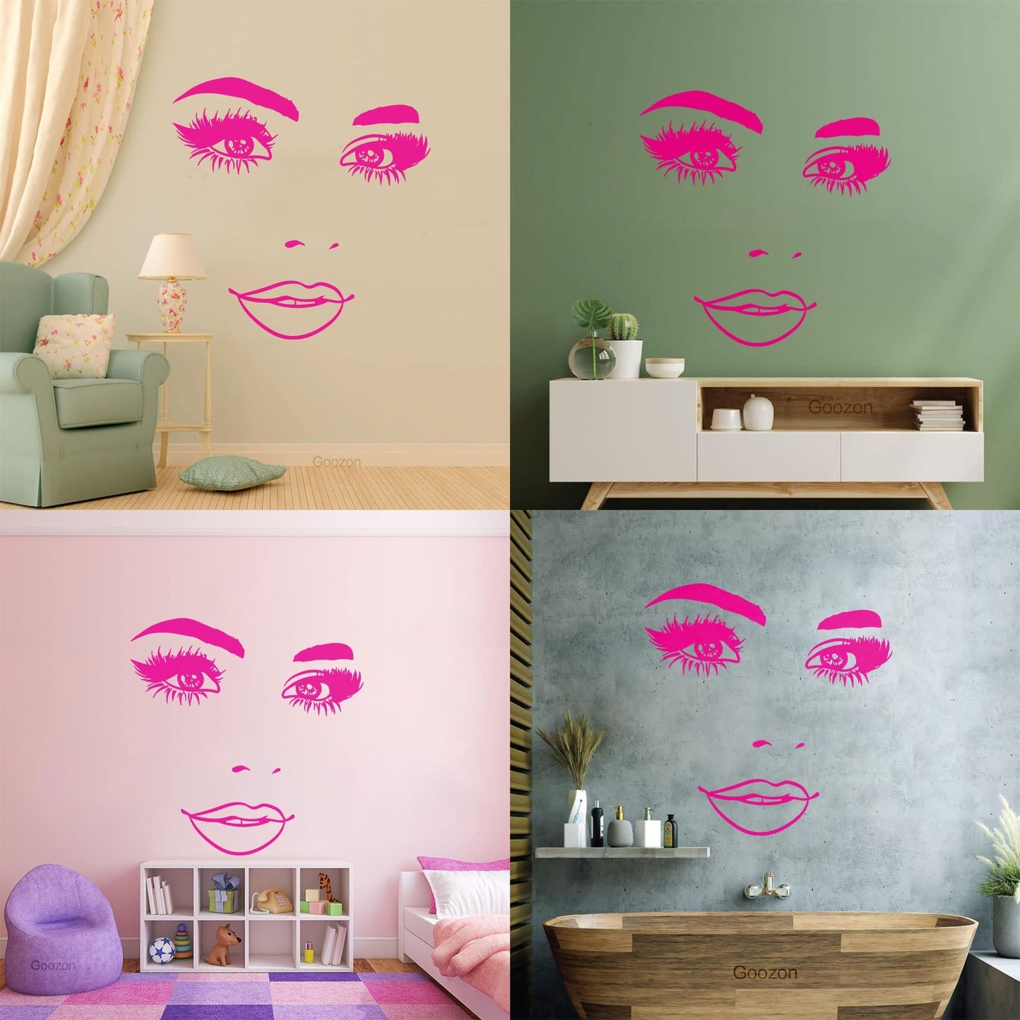 Wall Stickers Woman Face Eyelashes Eyes Lips Beauty Studio Wall Beautification