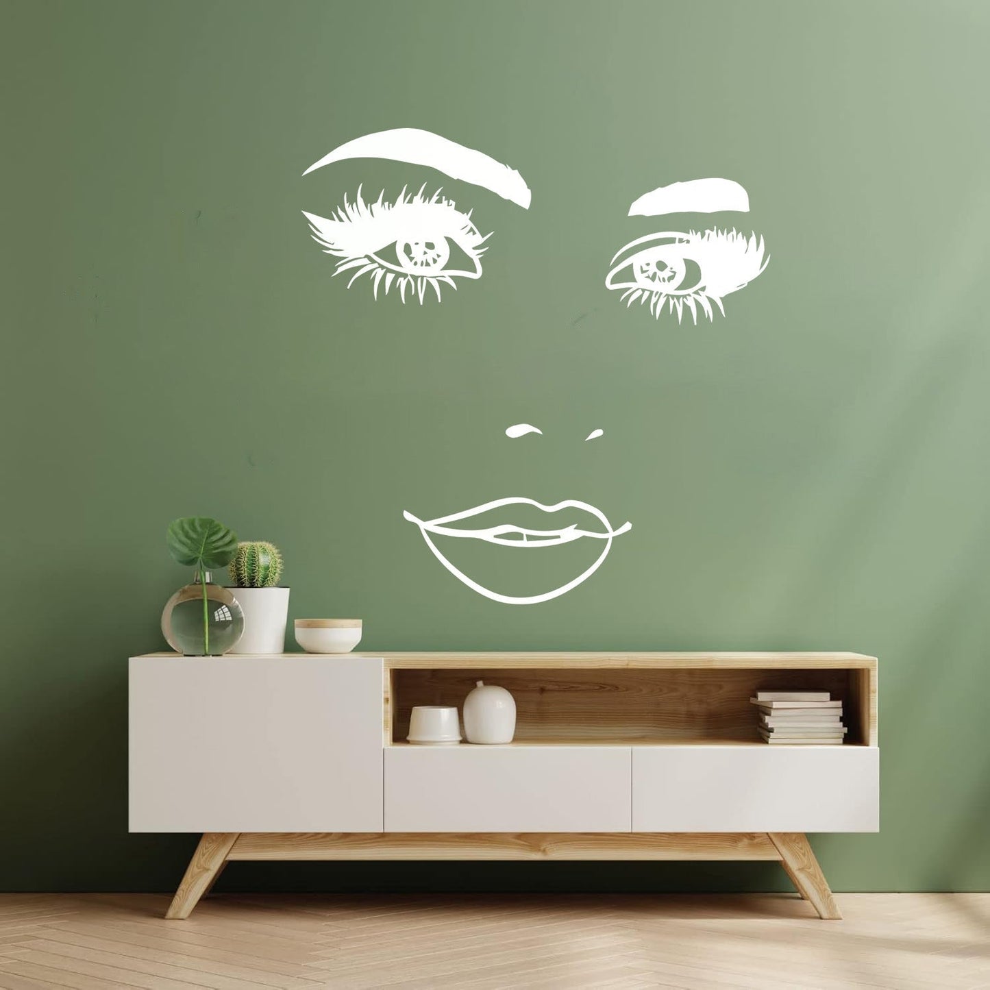 Wall Stickers Woman Face Eyelashes Eyes Lips Beauty Studio Wall Beautification