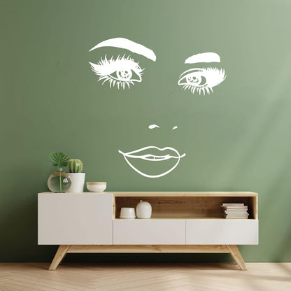 Wall Stickers Woman Face Eyelashes Eyes Lips Beauty Studio Wall Beautification