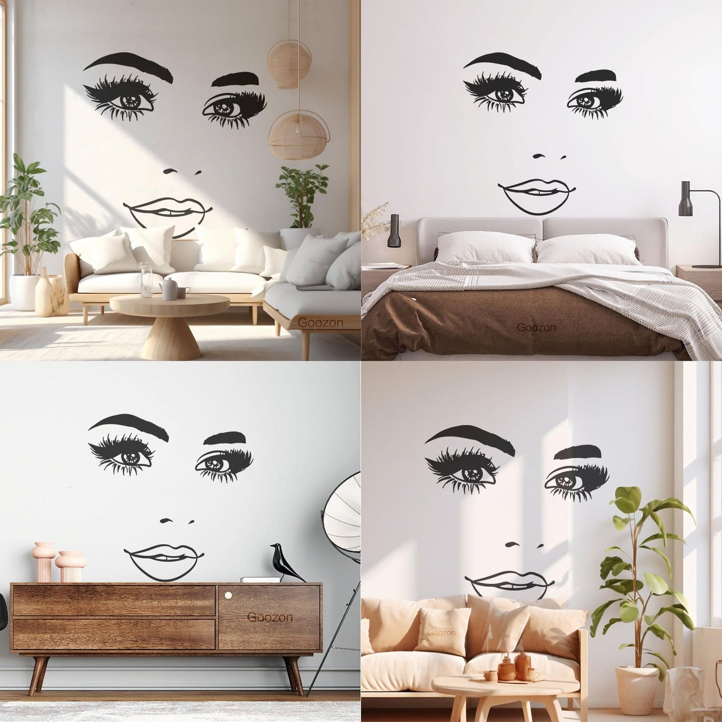 Wall Stickers Woman Face Eyelashes Eyes Lips Beauty Studio Wall Beautification