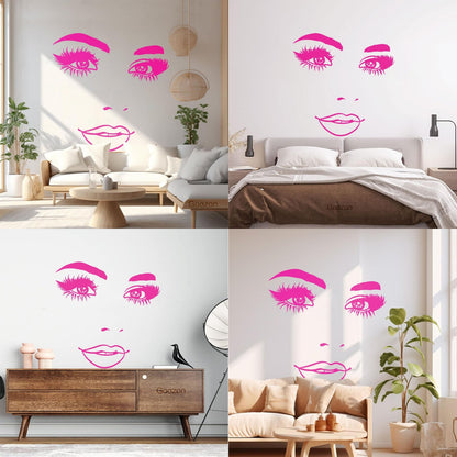 Wall Stickers Woman Face Eyelashes Eyes Lips Beauty Studio Wall Beautification