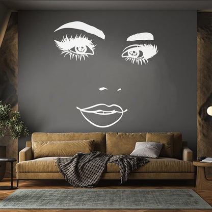 Wall Stickers Woman Face Eyelashes Eyes Lips Beauty Studio Wall Beautification