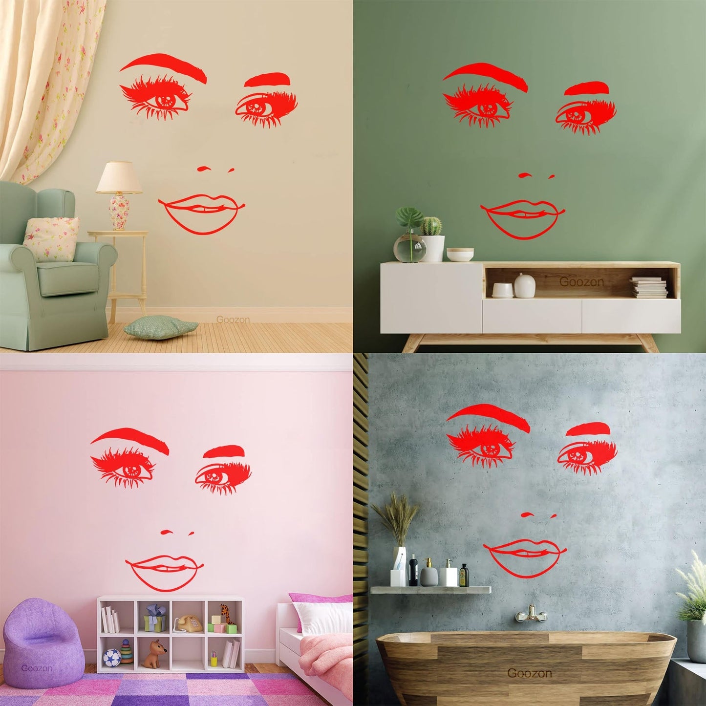 Wall Stickers Woman Face Eyelashes Eyes Lips Beauty Studio Wall Beautification