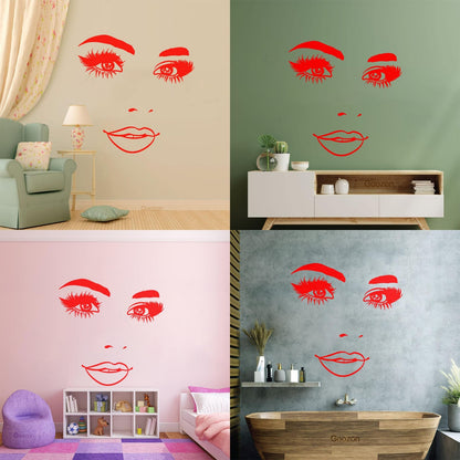 Wall Stickers Woman Face Eyelashes Eyes Lips Beauty Studio Wall Beautification
