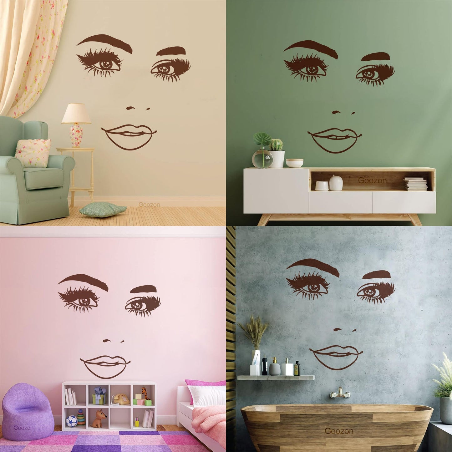 Wall Stickers Woman Face Eyelashes Eyes Lips Beauty Studio Wall Beautification
