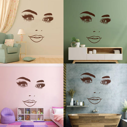 Wall Stickers Woman Face Eyelashes Eyes Lips Beauty Studio Wall Beautification