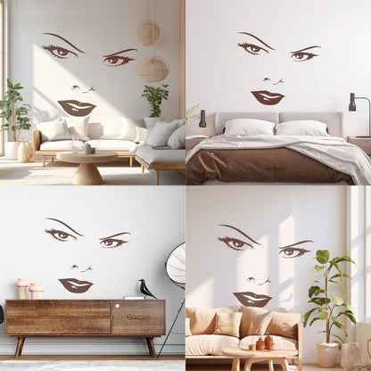Mural And Wall Vinyl Decal Women'S Beautiful Face Eyes Lips Art Mural Painting