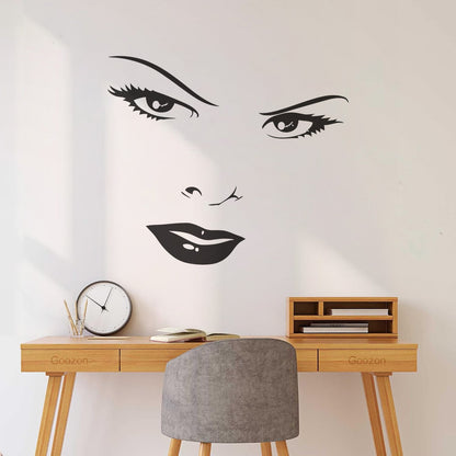 Mural And Wall Vinyl Decal Women'S Beautiful Face Eyes Lips Art Mural Painting