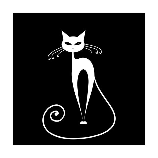 Fine Carving Stickers White Sitting Cat Eyes Tail On Background N It Won'T Fall Off