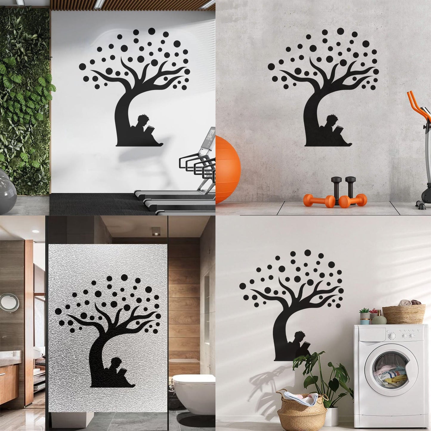 Engraving Stickers Fantasy Tree Boy With Book Balloons Wall Beautification