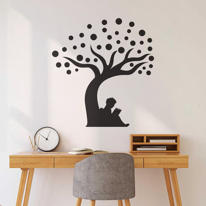 Engraving Stickers Fantasy Tree Boy With Book Balloons Wall Beautification