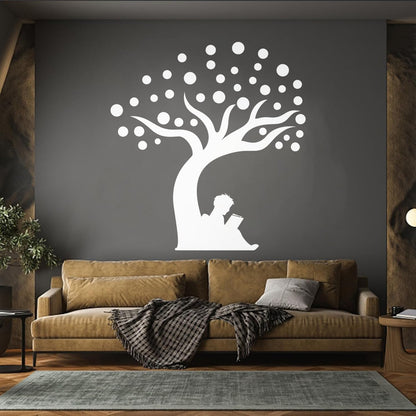 Engraving Stickers Fantasy Tree Boy With Book Balloons Wall Beautification