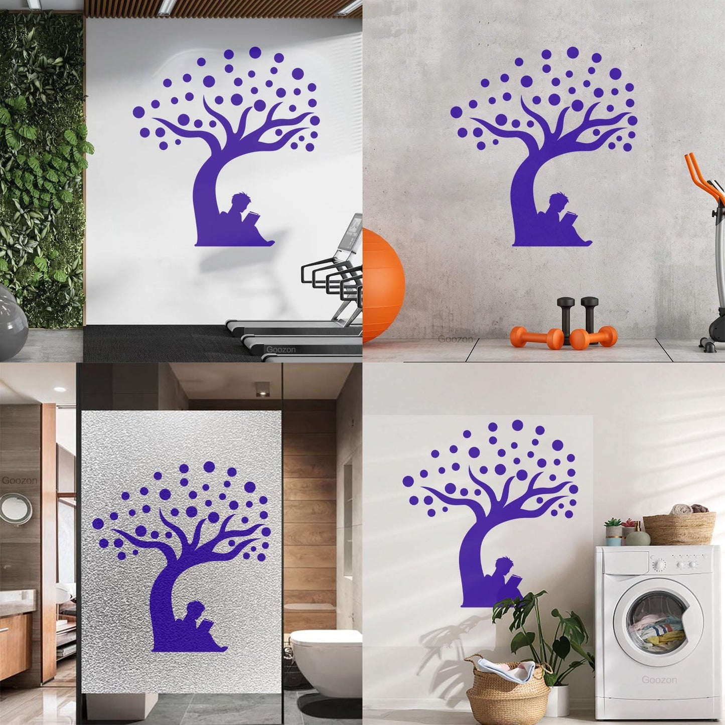 Engraving Stickers Fantasy Tree Boy With Book Balloons Wall Beautification